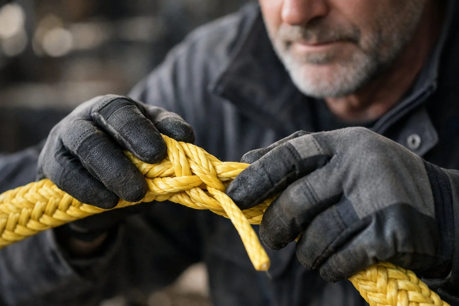 сплайсинг кевларового троса: продевание конца внутрь плетения при формировании петли