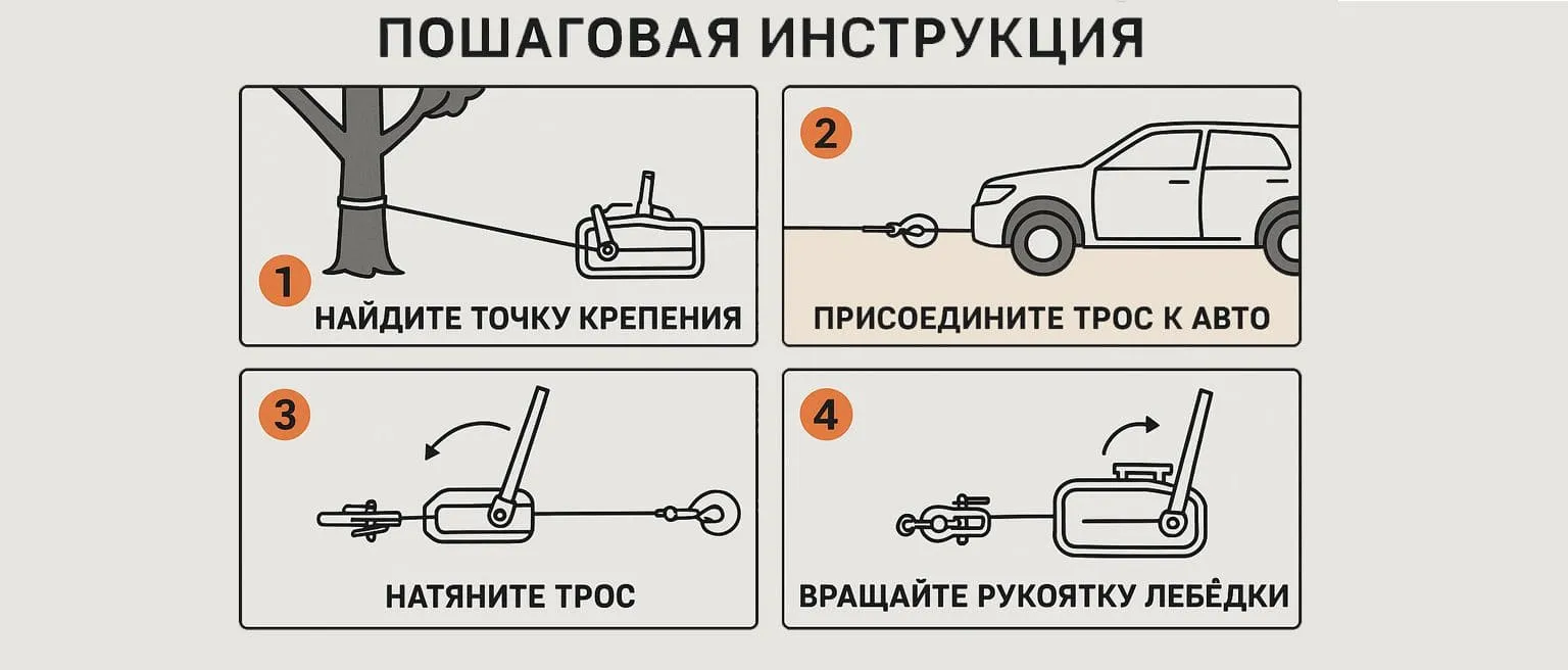 установка троса лебедки на автомобиль