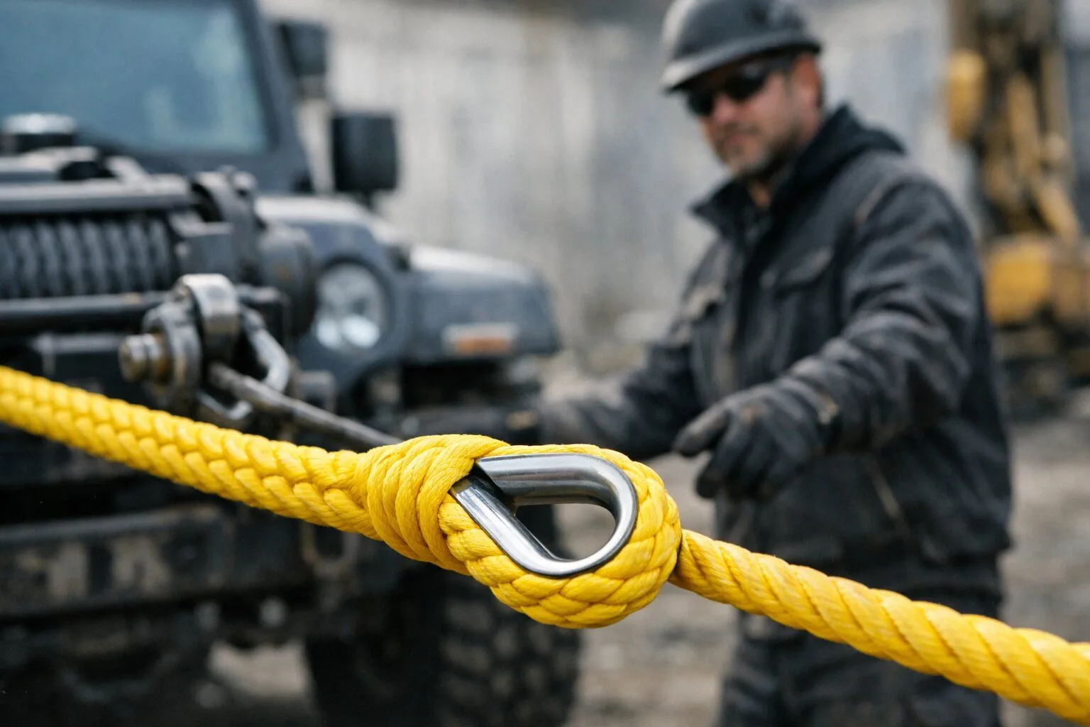 Кевларовый трос с заплетенной петлей в реальном применении под нагрузкой