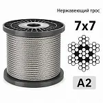 Трос нержавеющий 7x7 Ø 3 мм, сталь А2, ср. жесткость — фото превью