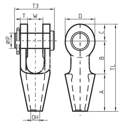 Открытый сокет с вилочным соединением OSS для троса 81-86 мм - дополнительное фото 1